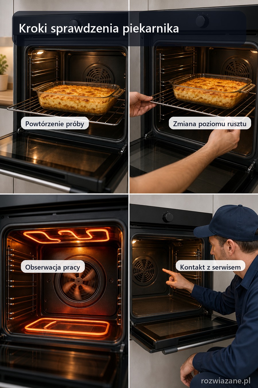 Kolejne kroki sprawdzania przyczyny nierównego pieczenia piekarnika